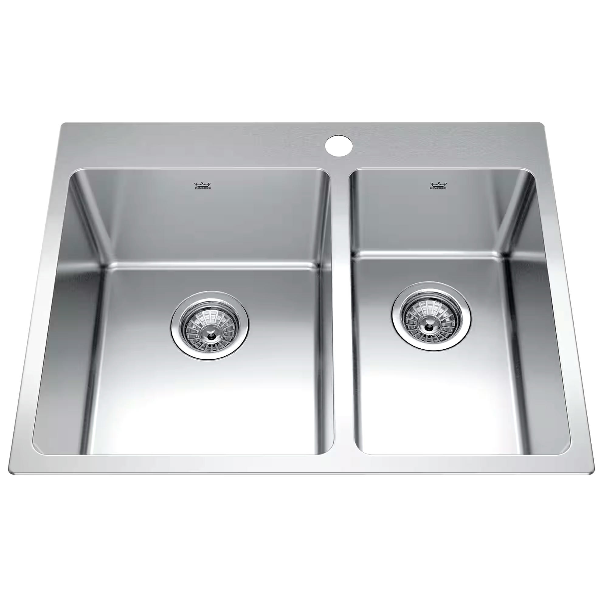 Kindred Brookmore Drop in Double Bowl 1-Hole Kitchen Sink, 26.9-in x 20.9-in x 9-in,, Stainless Steel