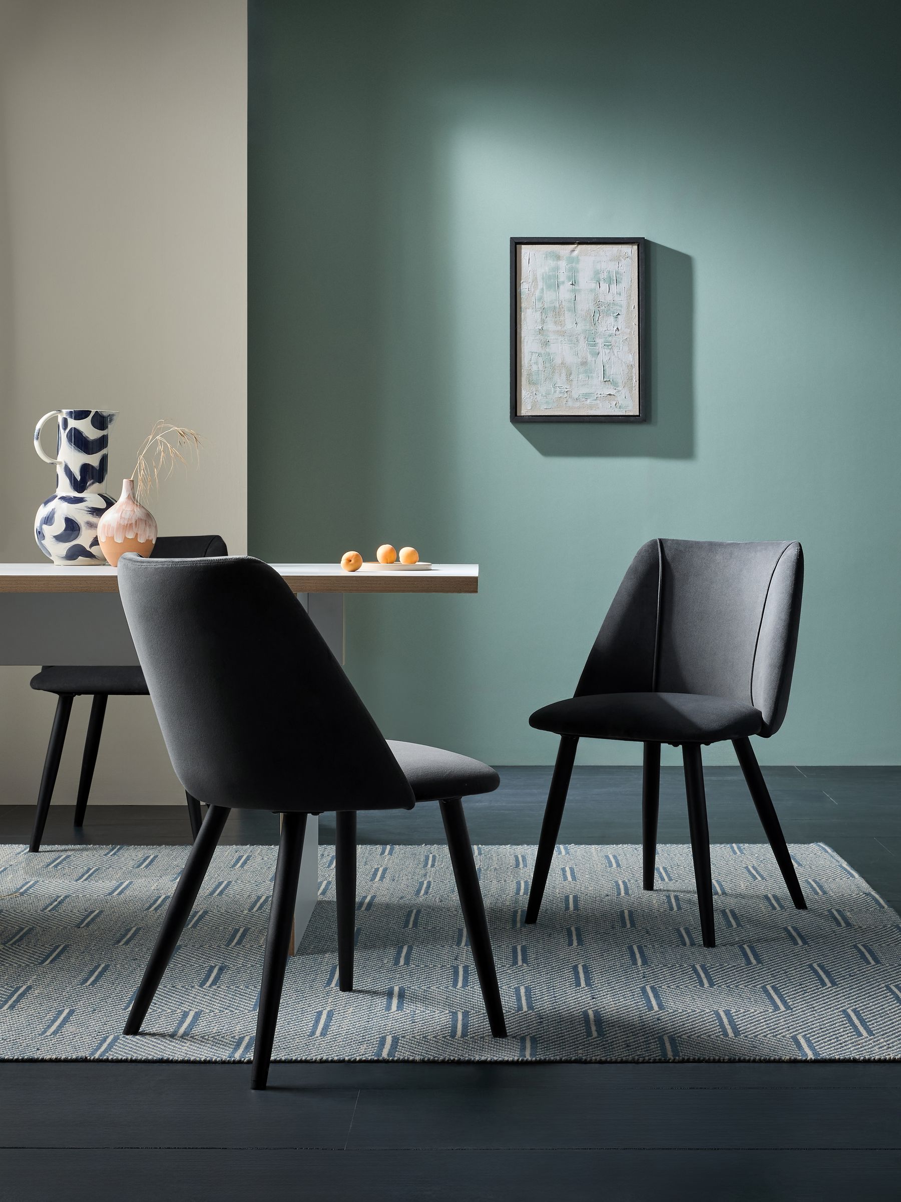 Set of 2 Lule Non Arm Dining Chairs in Charcoal Black Velvet
