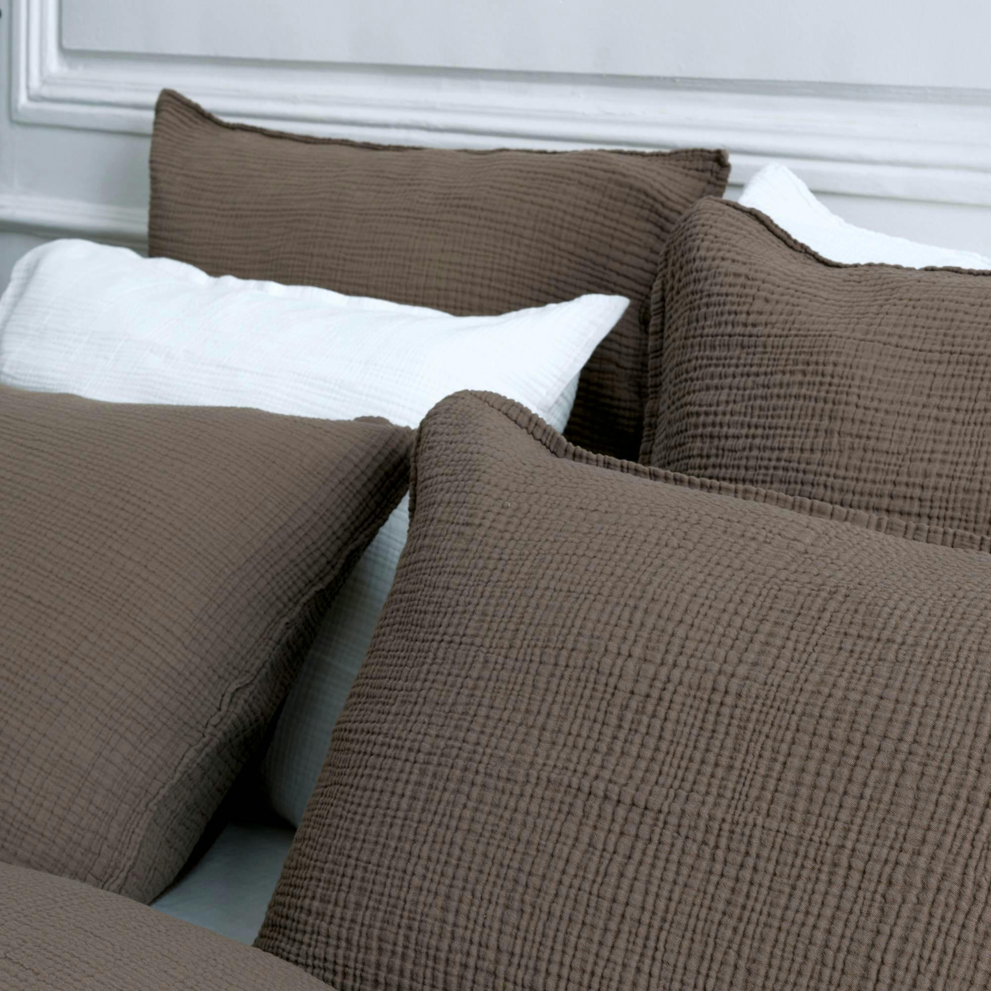 GAZE DE COTON - Drap housse gaze de coton terre brûlée 180X200X30 CM