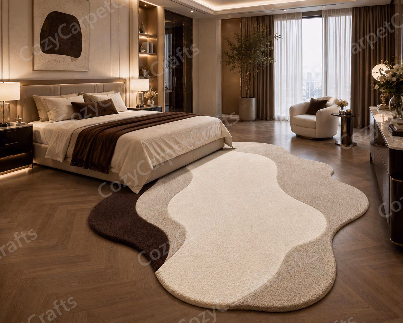 9x12 feet Hand-Tufted Wool Area Rug: Organic Abstract Cream Brown Neutral Decor Carpet 8x10ft