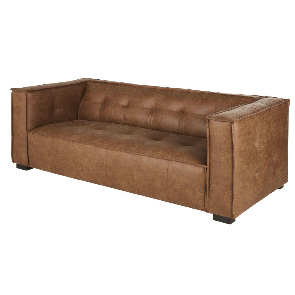 Tary - Canapé 3 places en textile enduit camel