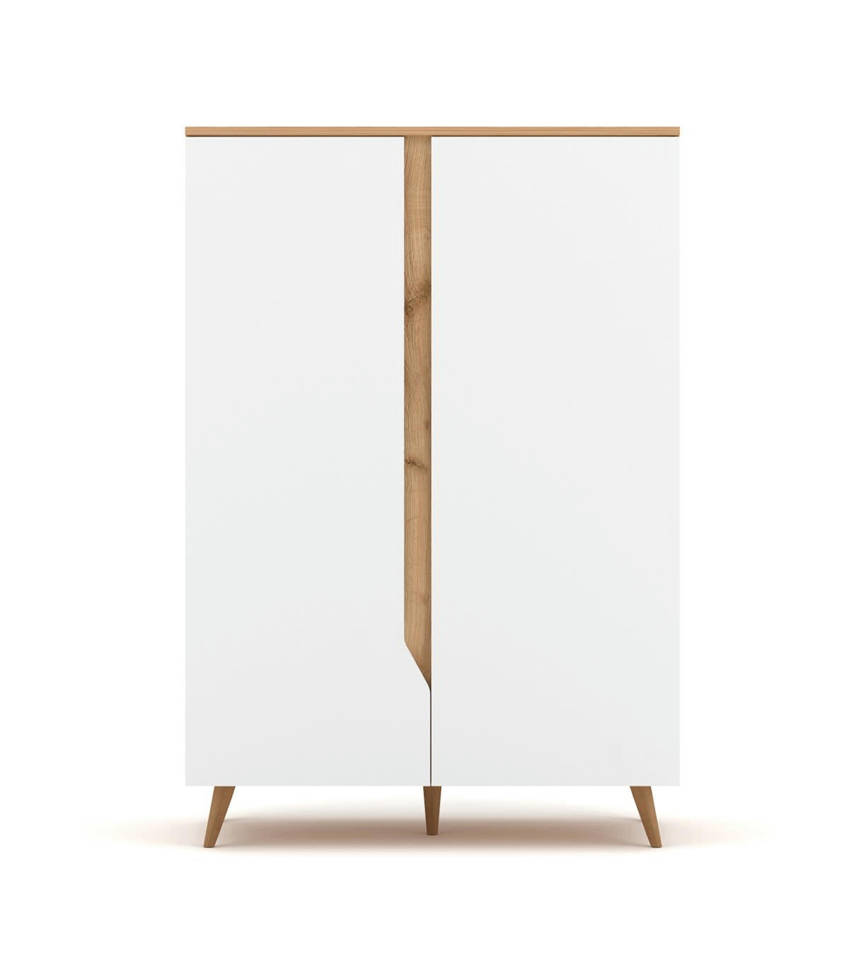 TREE - Buffet haut scandinave 2 portes L90 x H132 cm - Décor bois et blanc