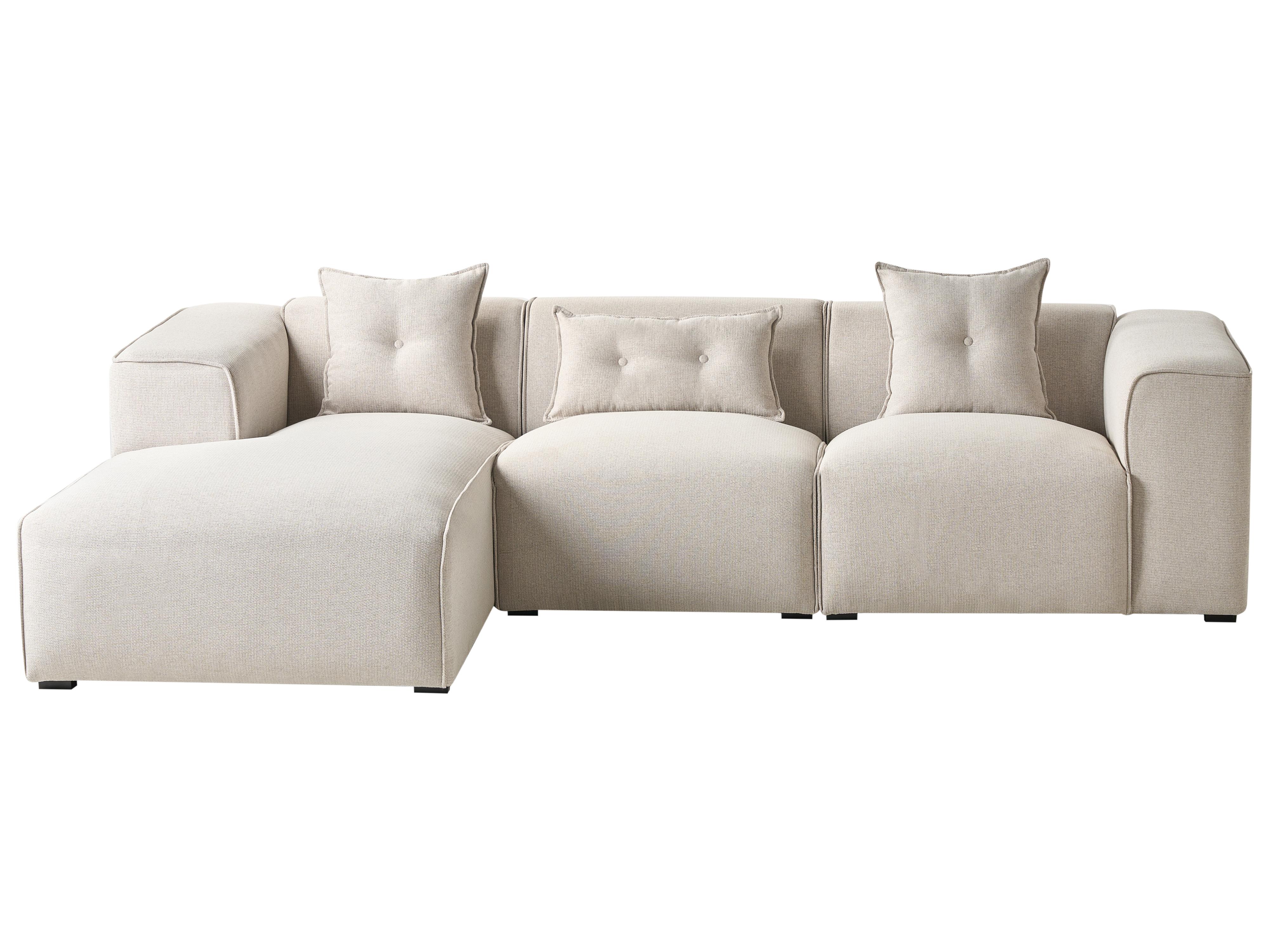 Corner Sofa 3 Seater DOLVA Fabric Light Beige Right Hand
