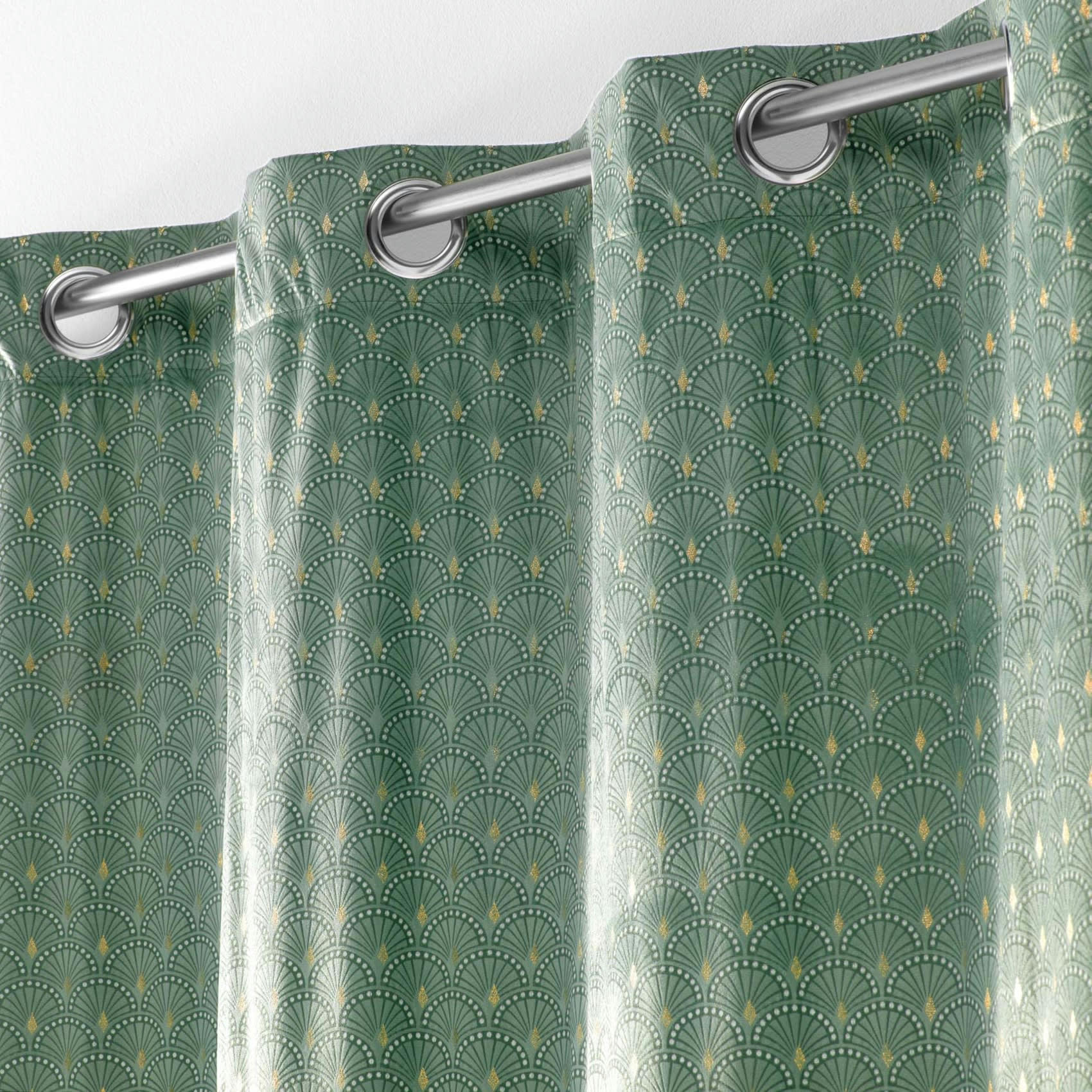 - Rideau tamisant en velours imprimé or kaki 140x240 cm