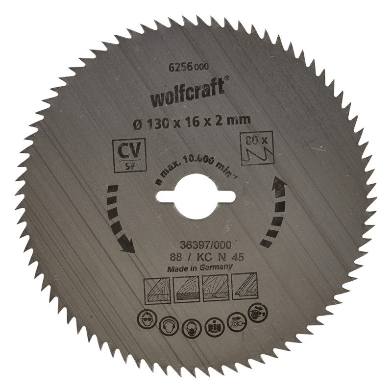 Lame de scie circulaire CV 80 dents Ø 130 x 16 x 2 mm WOLFCRAFT