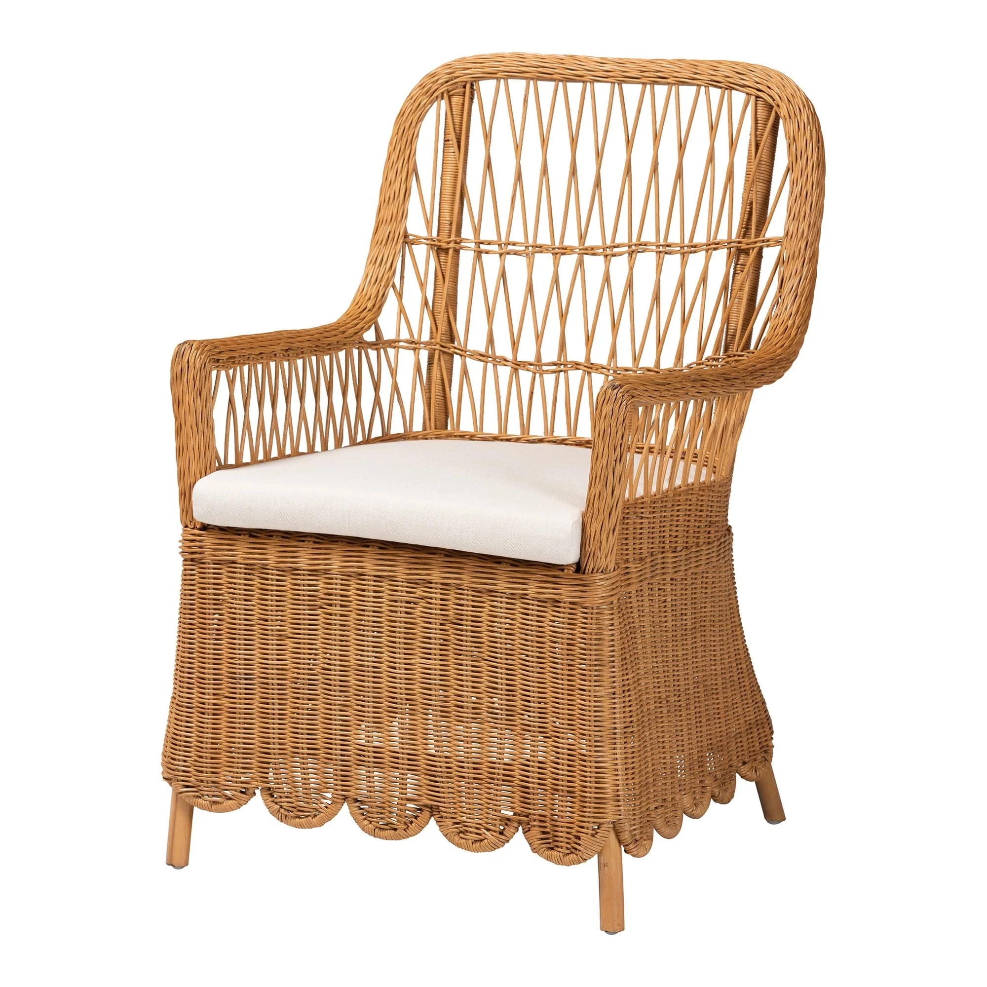 Teresa Bohemian Light Honey Scalloped Rattan Arm Chair