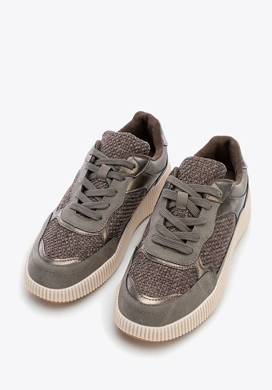 Damskie sneakersy na grubej platformie szaro - brązowe