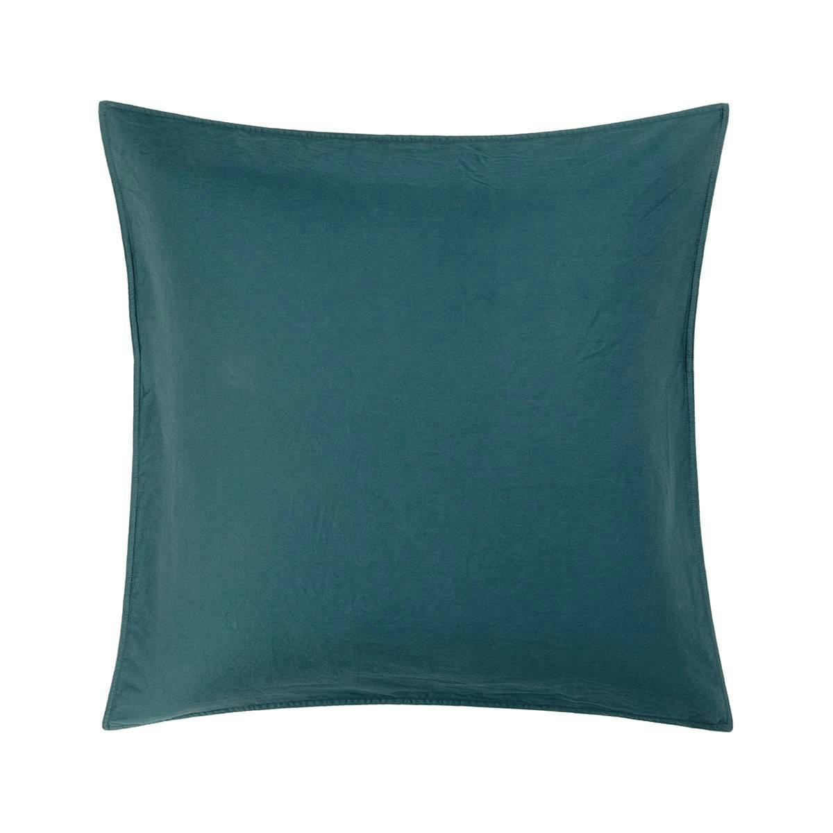 PALERME - Taie d'oreiller en satin de coton lavé vert 65 x 65 cm
