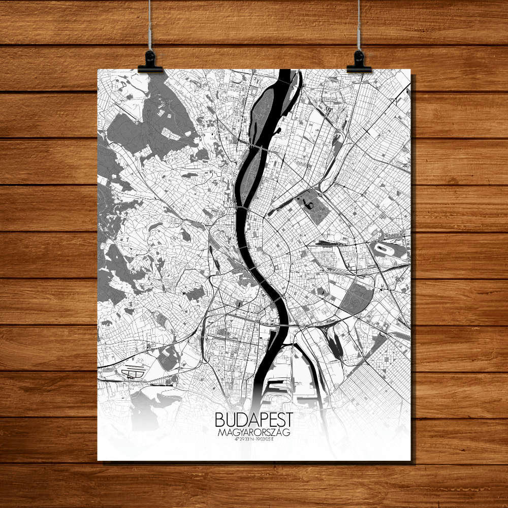 - Affiche Budapest Carte N&B 40x50
