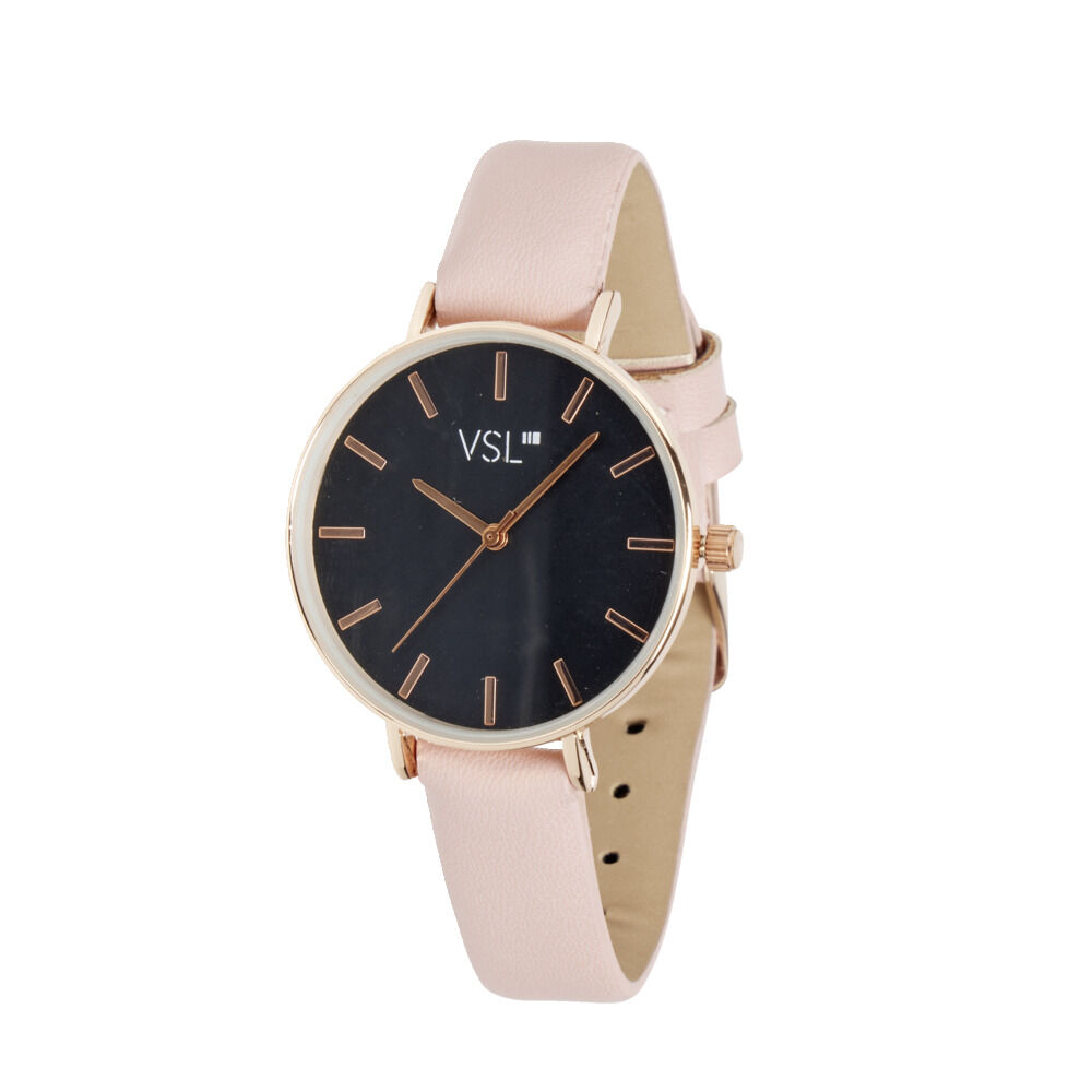 Montre femme cadran rond bracelet simili rose