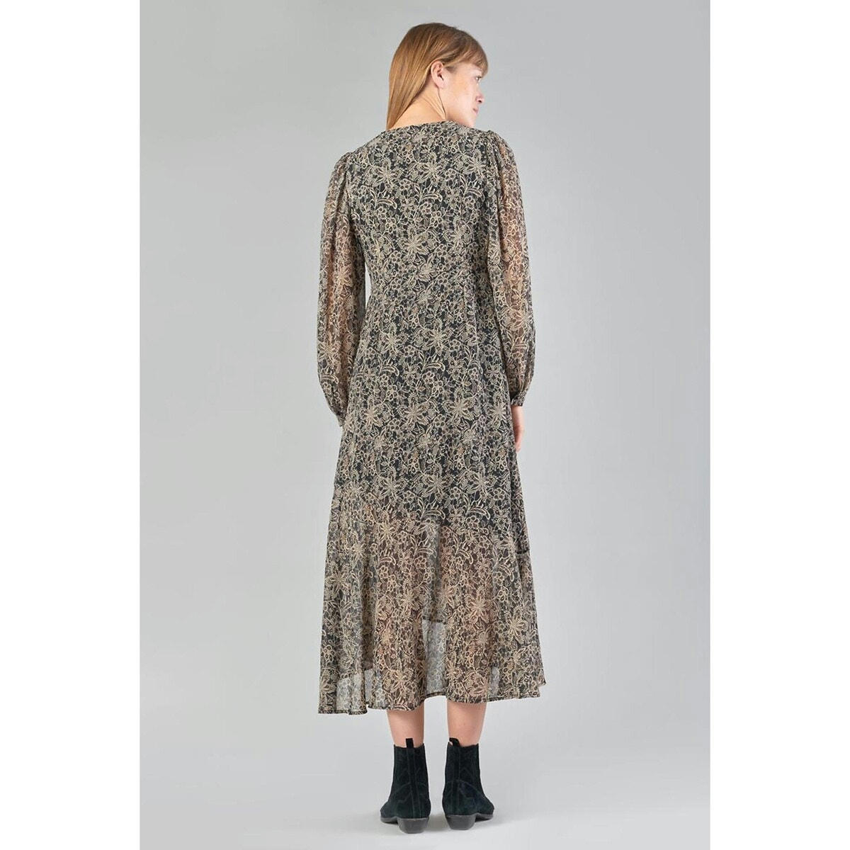 Robe longue, manches longues, imprimée