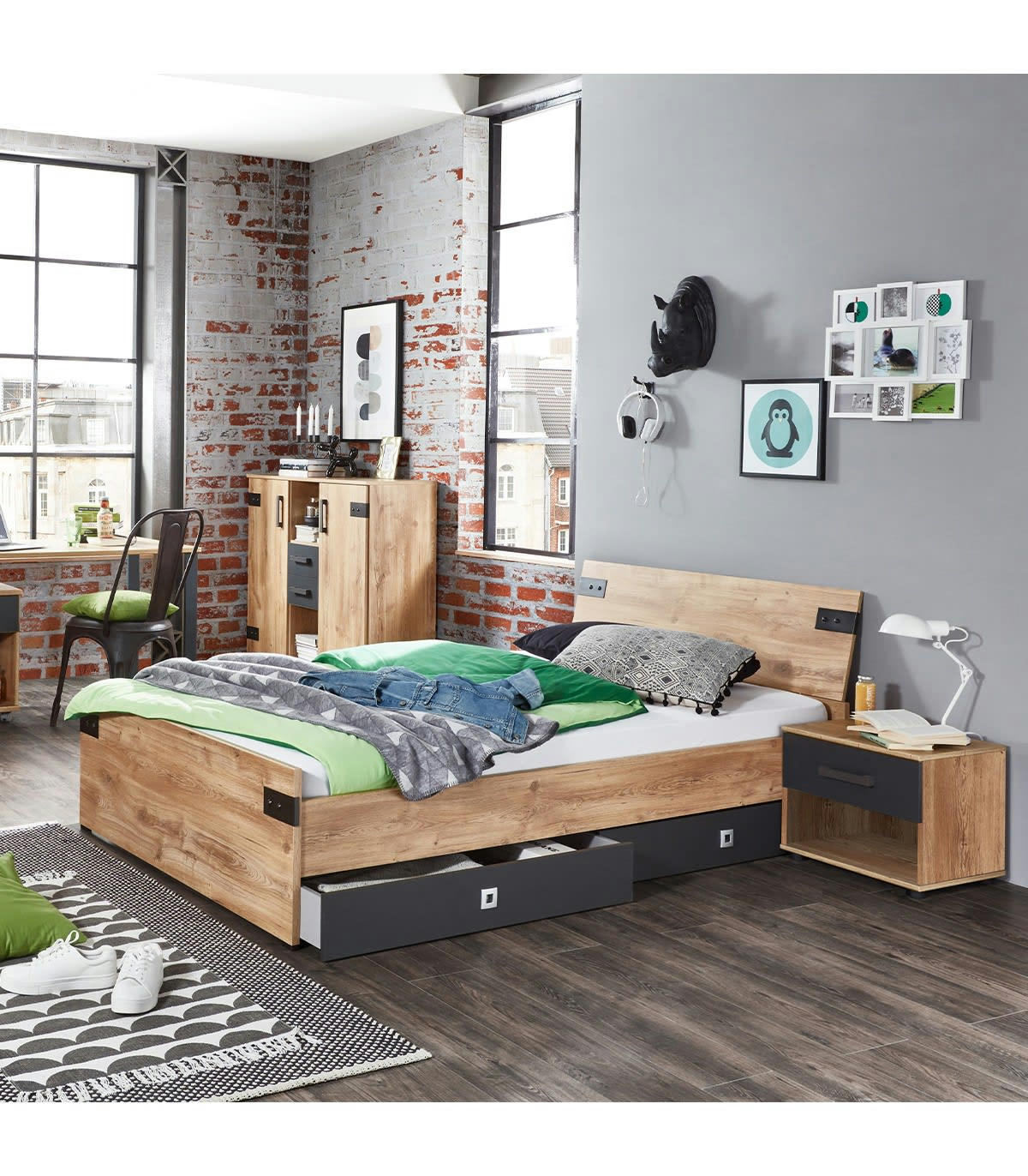 - Commode 2 portes 2 tiroirs et 2 niches ouvertes - L124 cm