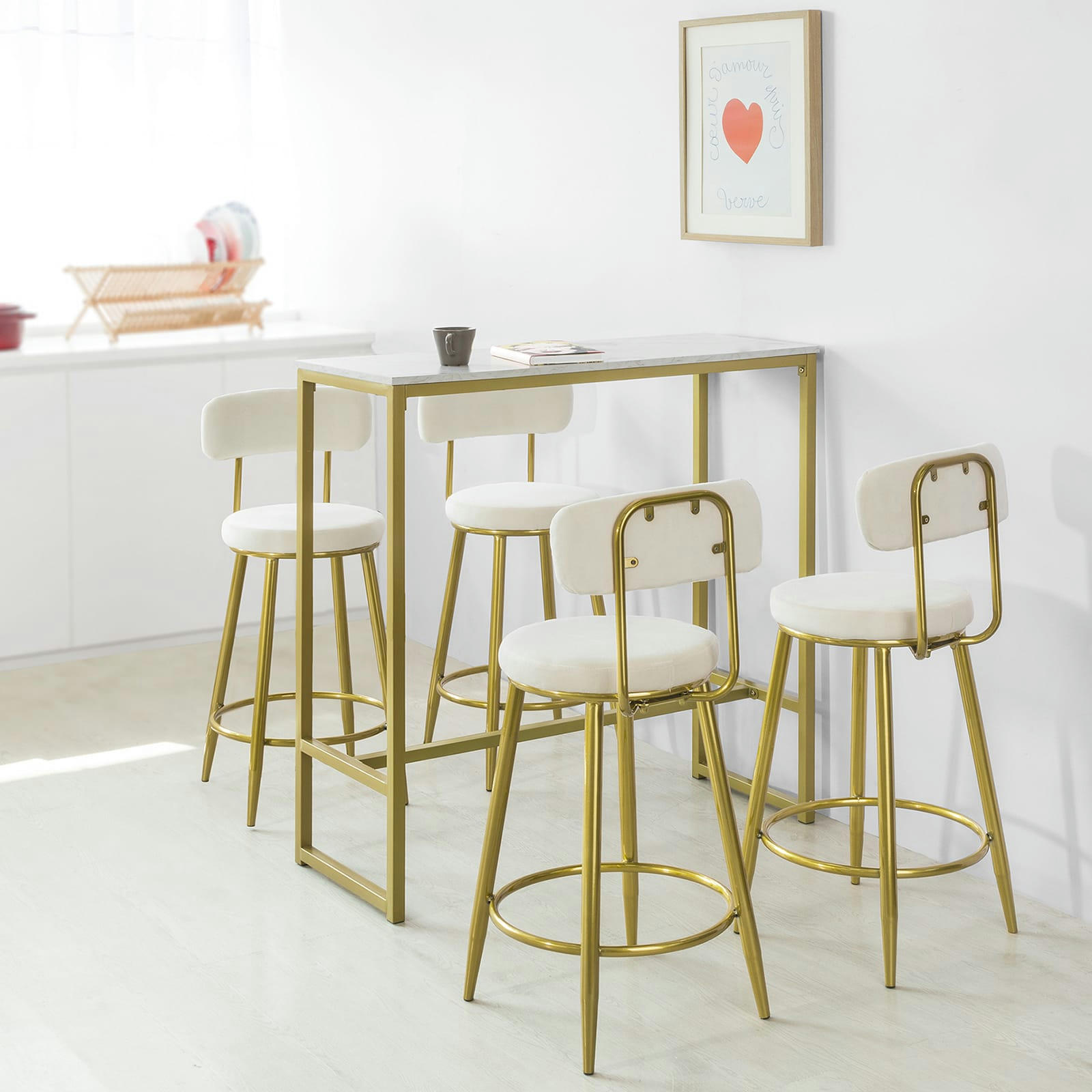 - Table de bar cadre en métal effet marbre