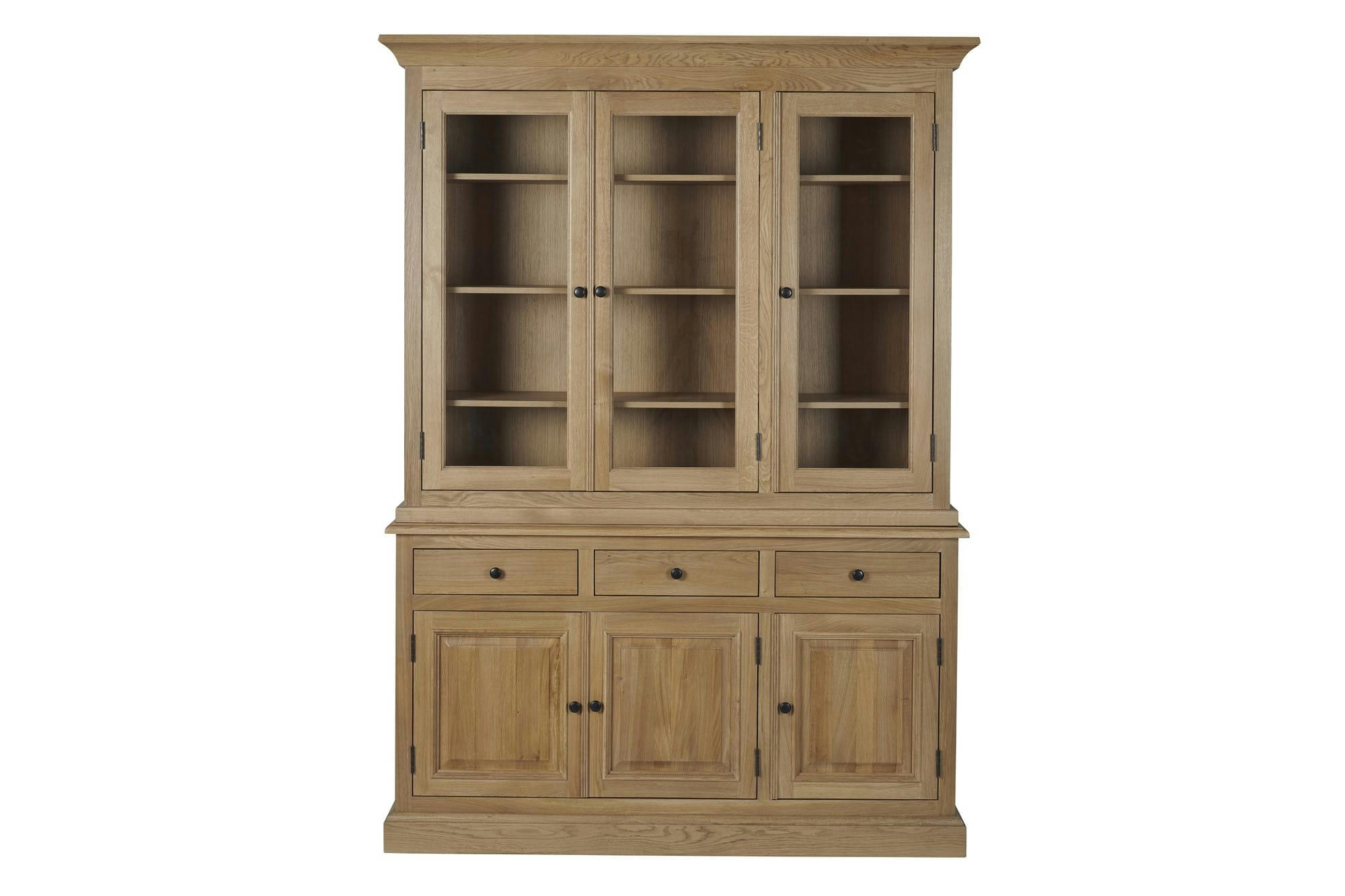 VICTORIA - Buffet vaisselier en chêne 3 portes vitrées 3 tiroirs 3 portes bois