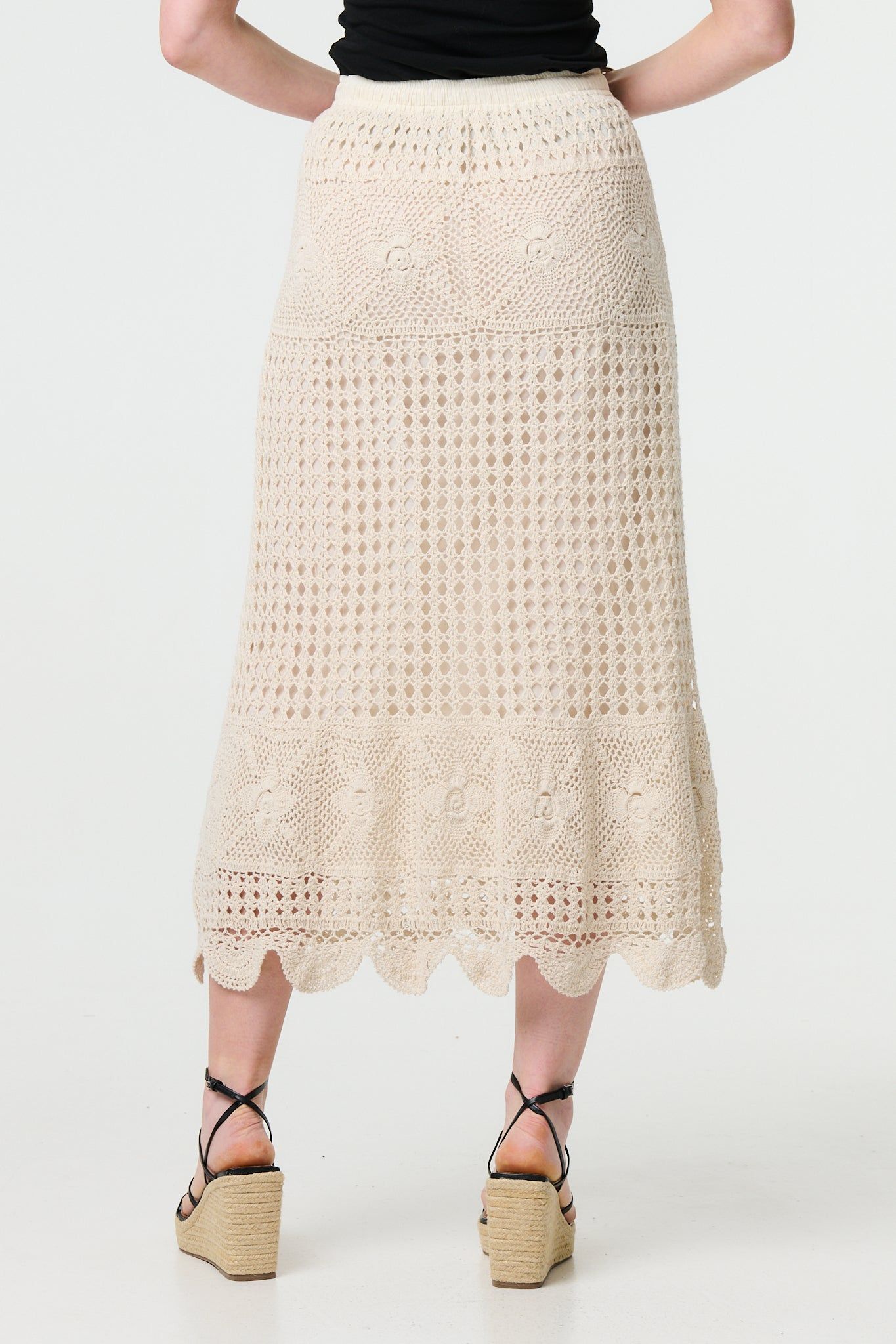 Izabel London Mesh Crochet Texture Tie Waist Midi Skirt