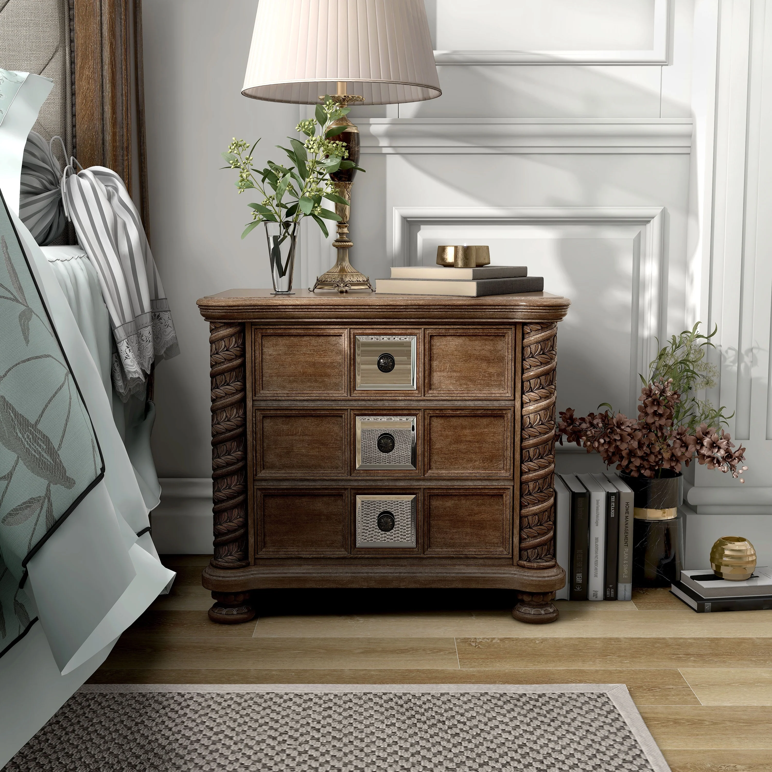 Cimarron Transitional Natural Wood 3-Drawer Nightstand by Furniture of America