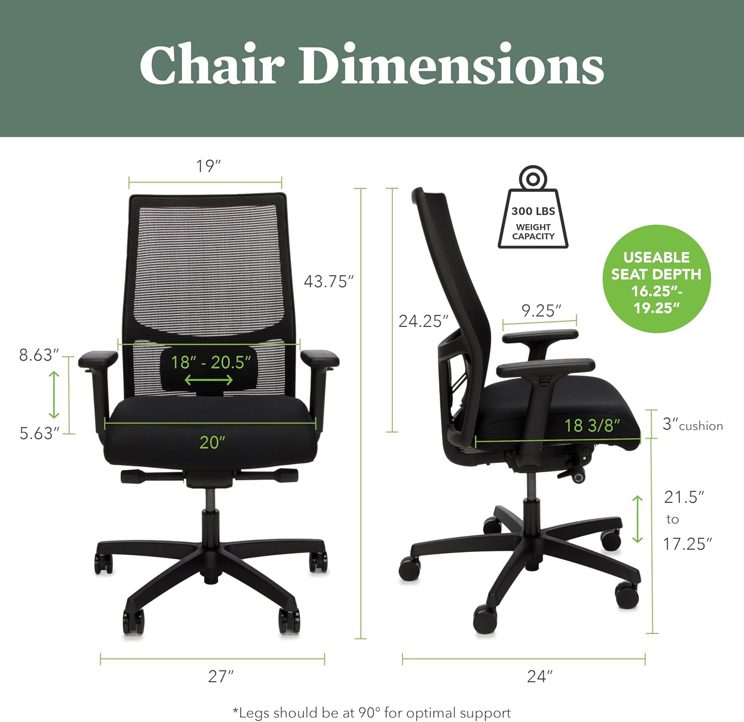 HON Ignition 2.0 Mid Back Task Chair, Advanced Synchro-Tilt Control, Office Chair with Lumbar Support, Height and Width Adjustable Arms, Black Frame, Black