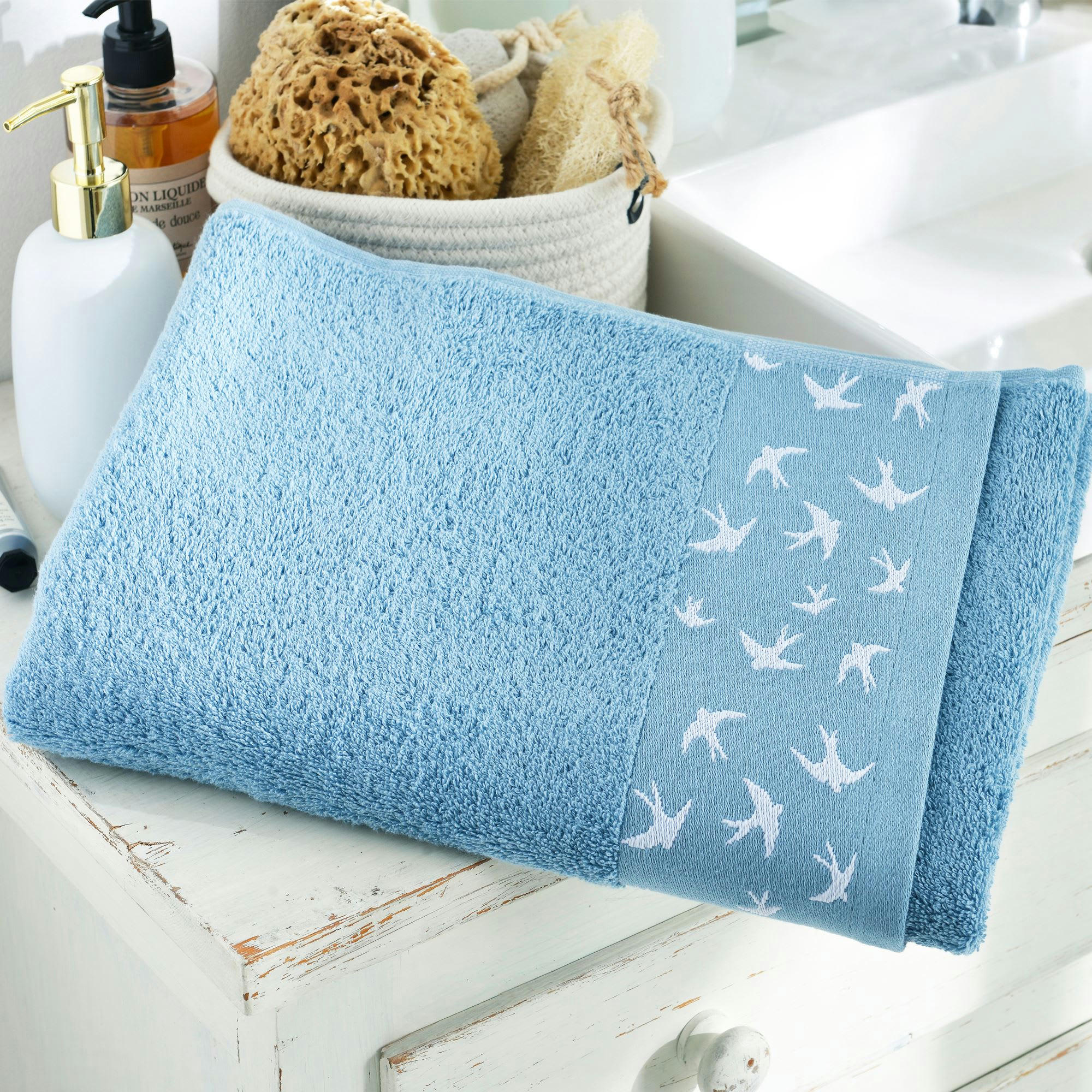 VOLHIRONDELLE - Drap de bain 70x140 bleu glacier en coton 450 g/m²