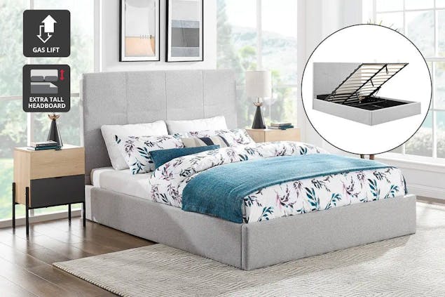 NNEKGE Antalya Gas Lift Bed - Light Grey