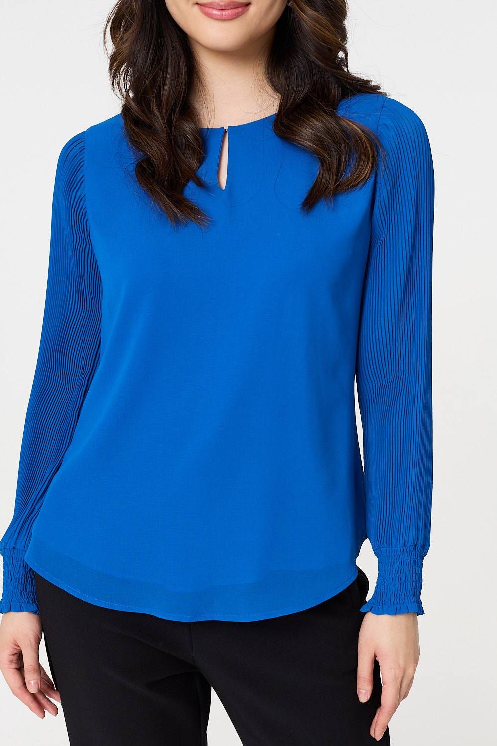 Izabel London Keyhole Cut-Out Neck Long Sleeve Blouse