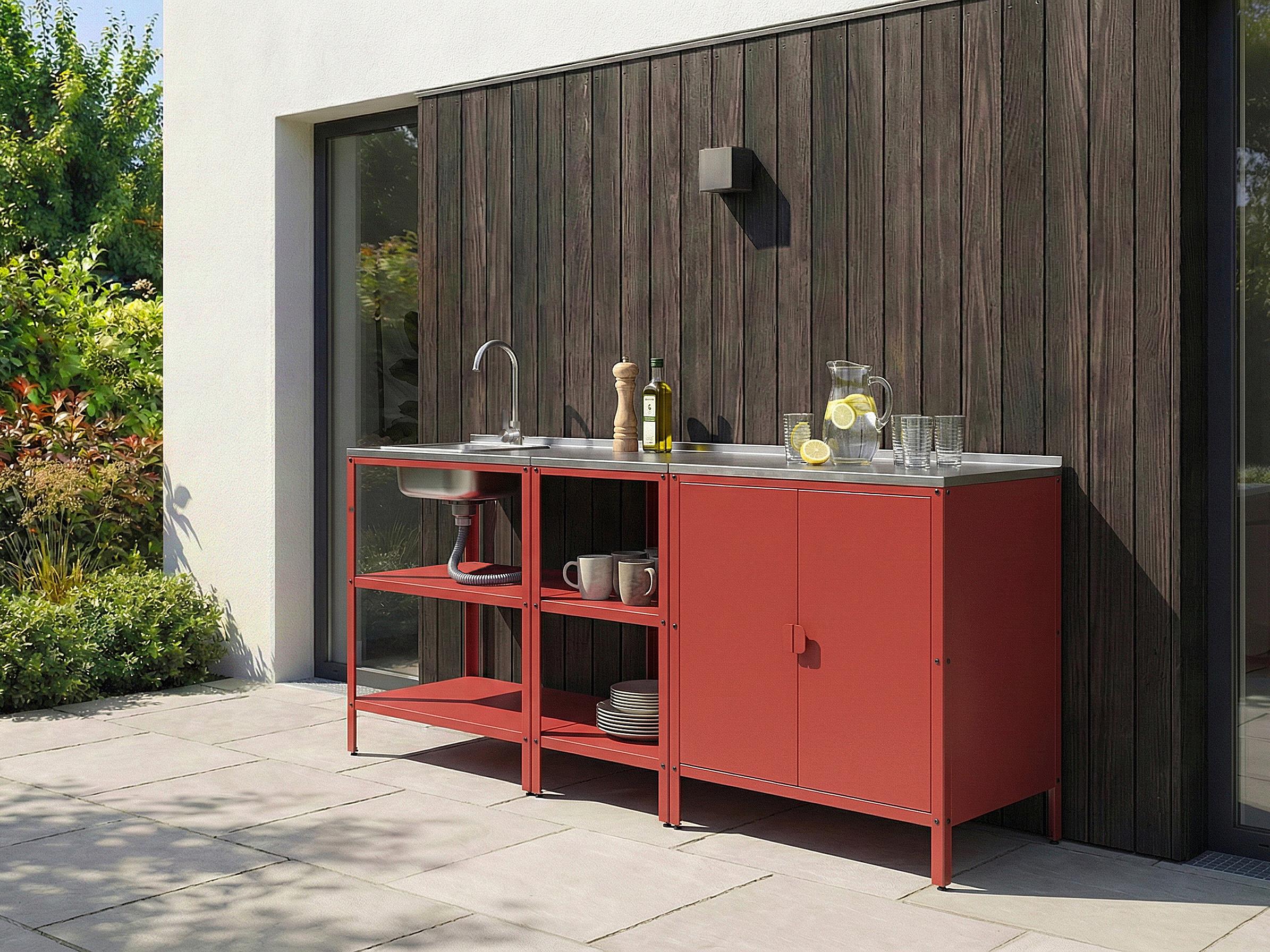 3 Piece Outdoor Kitchen Set with Sink VILAMA Metal Red