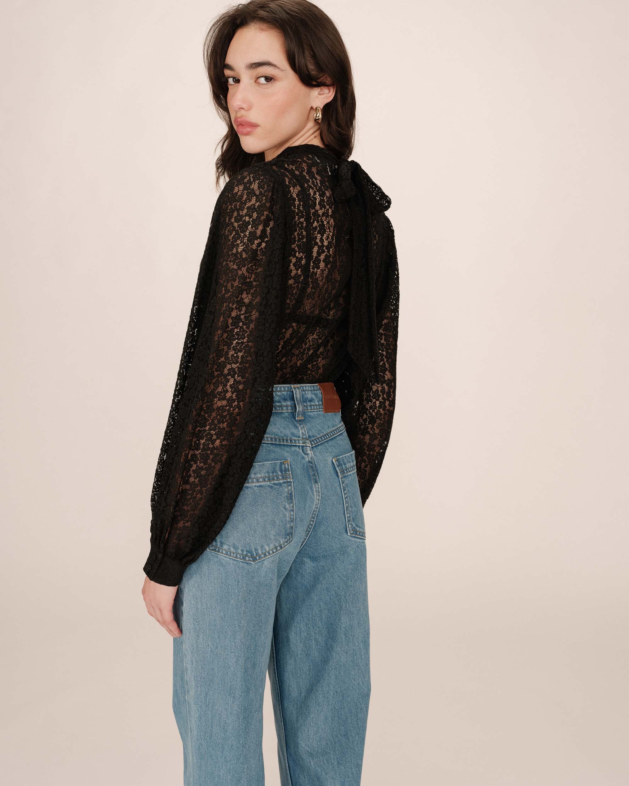 Blouse col lavallière noir Sicilia