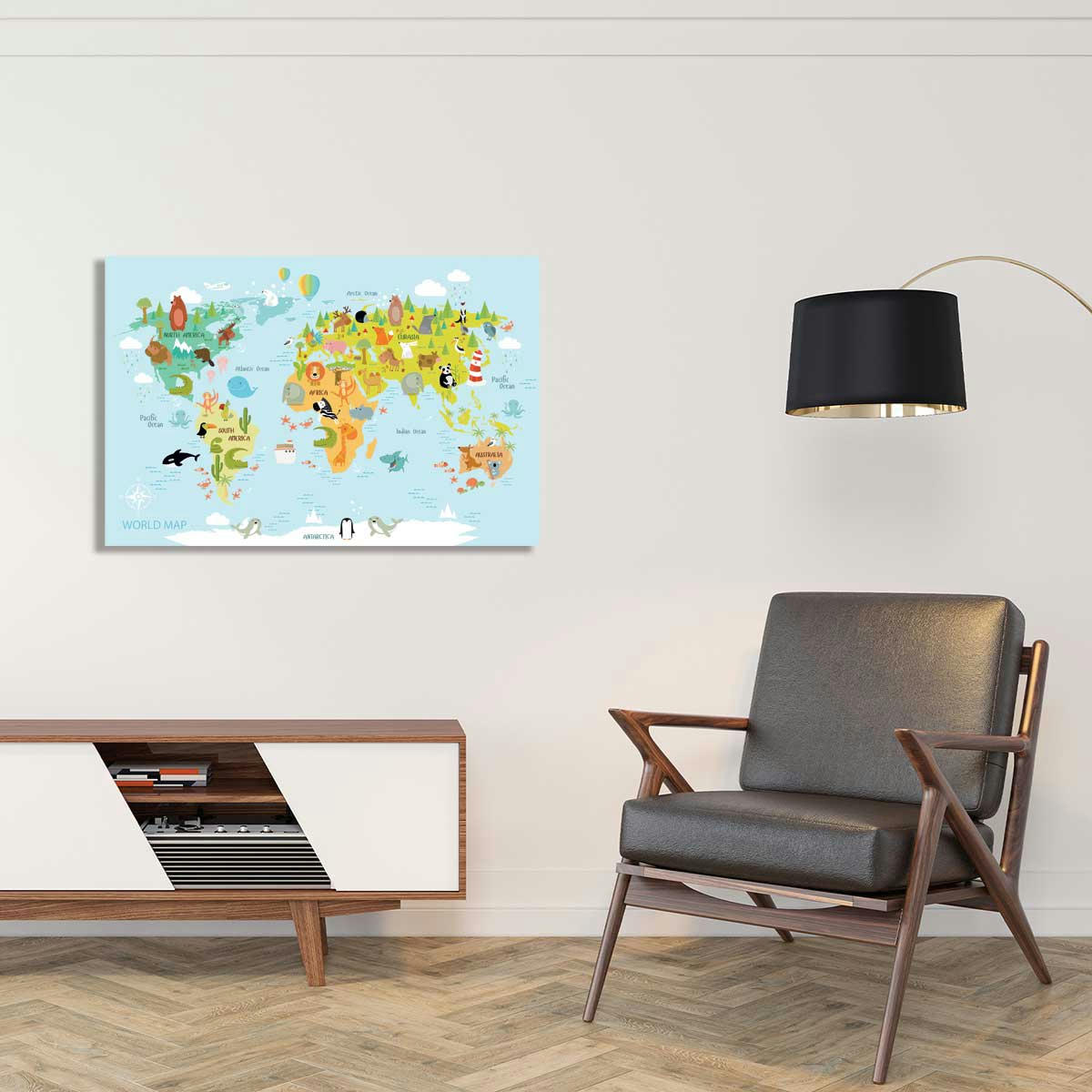 - Tableau world map and animals toile imprimée 120x80cm