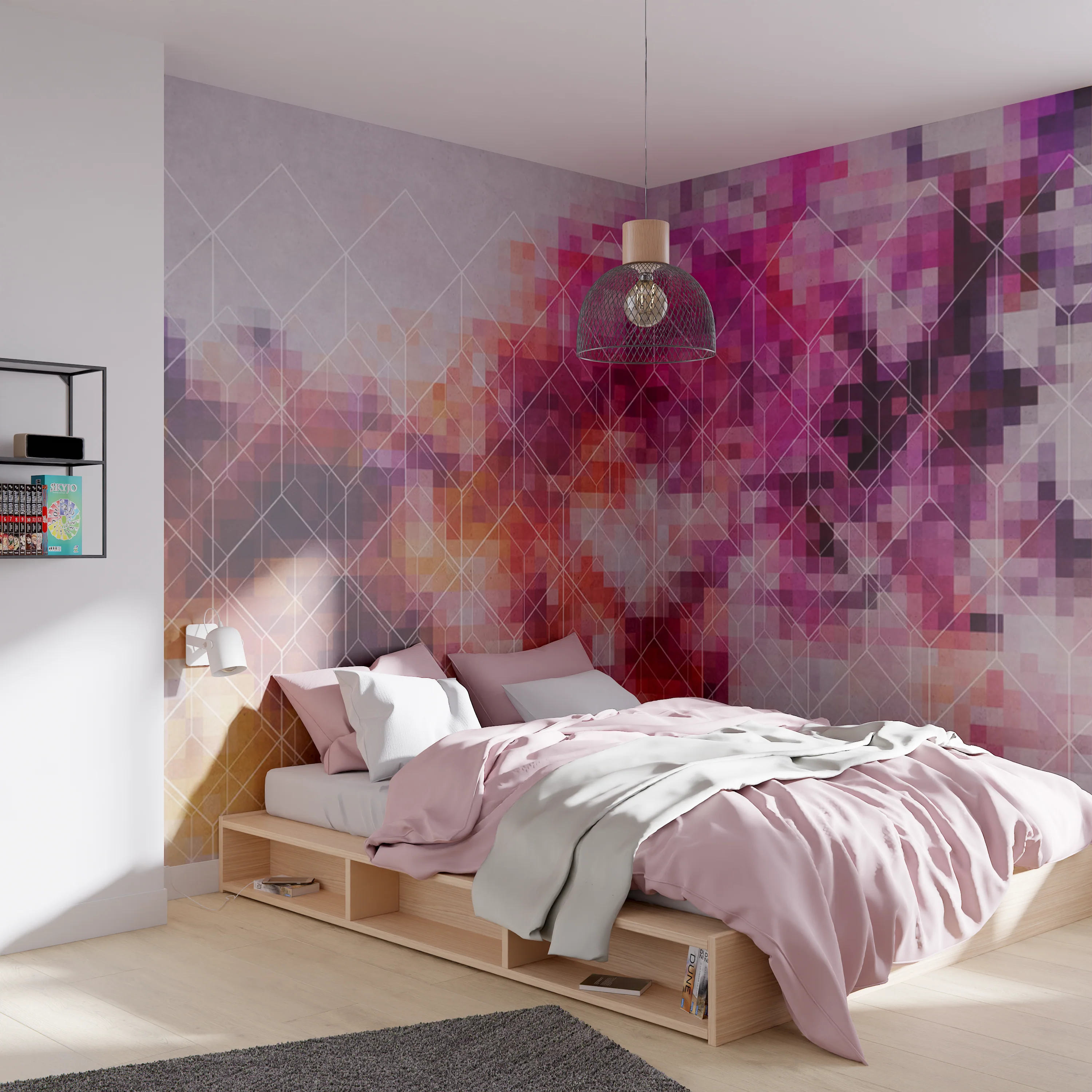 Papier peint panoramique XL PIXELCOLORS 400 x 270 cm rose fuchsia et orange sanguine