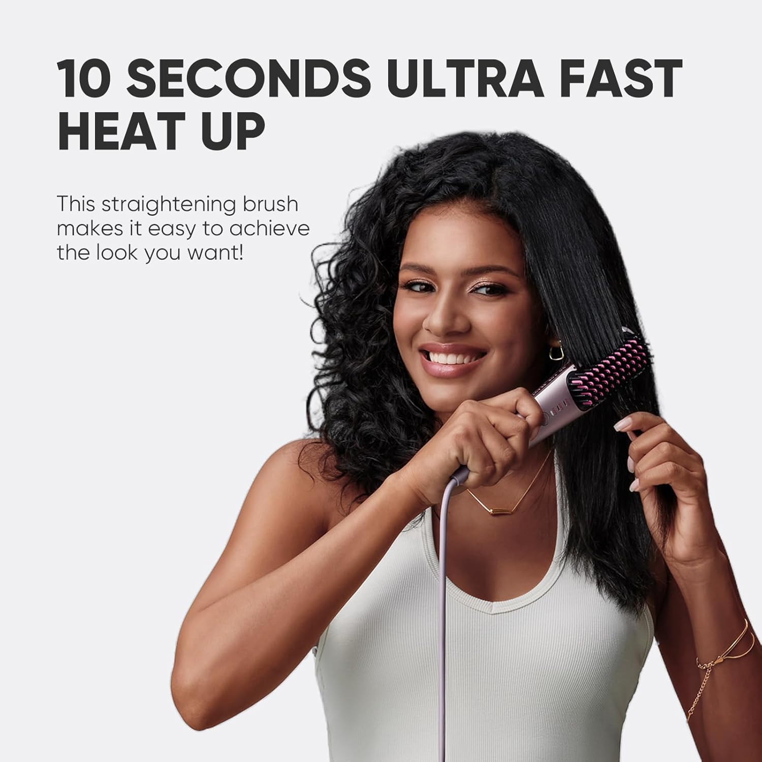Ionic Hair Straightener Brush, Professional Corded Straightening Comb with 3 Temps, 20s Fast Heating & Anti-Scald, Portable Hair Styler for Silky Shine, Rose Gold