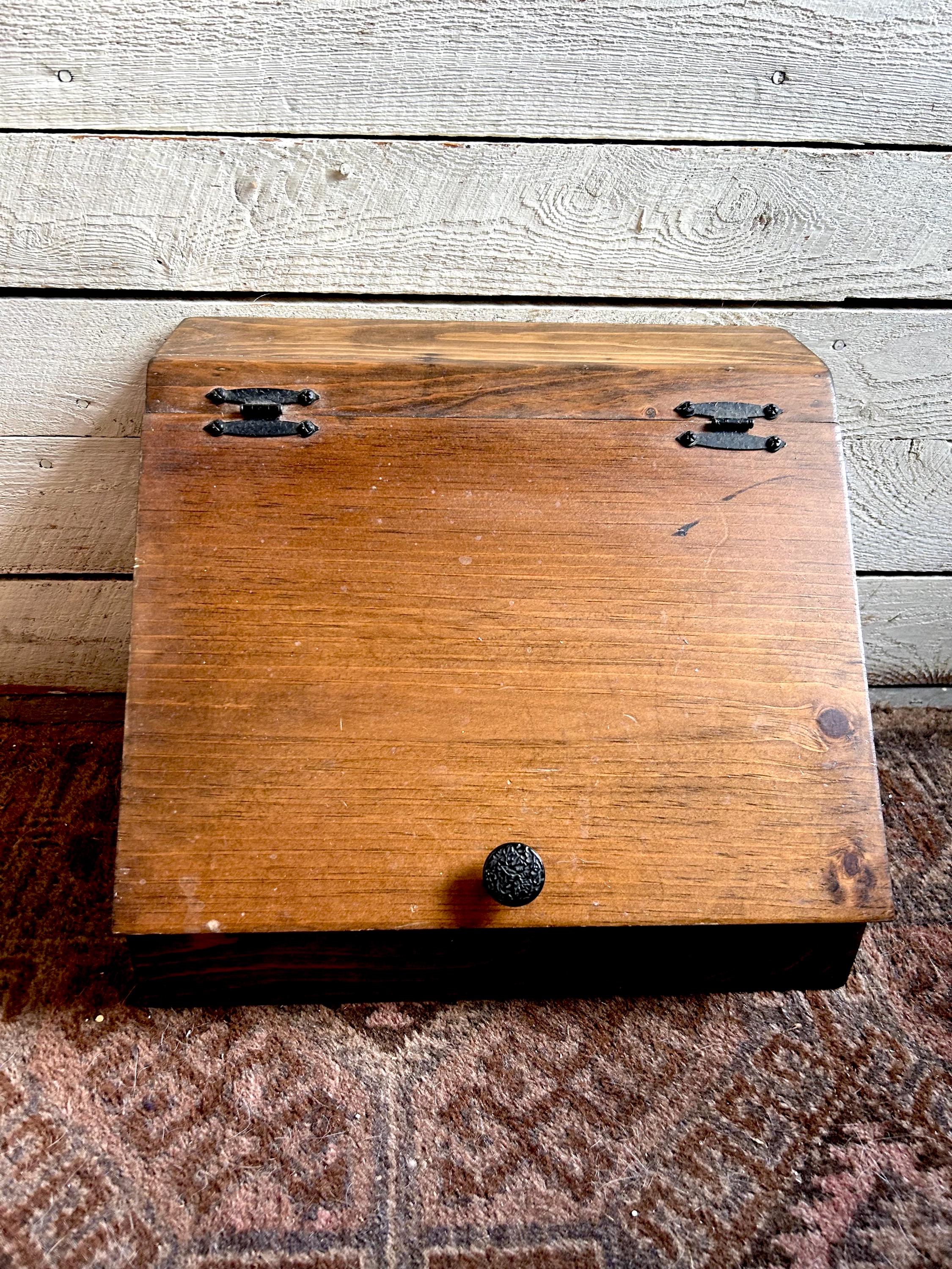 Antique Farmhouse wood bread box kitchen decor storage box hinged lid rustic primitive decor