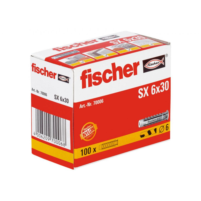 Cheville SX en nylon avec collerette Ø 6 x 30 mm 100 pièces