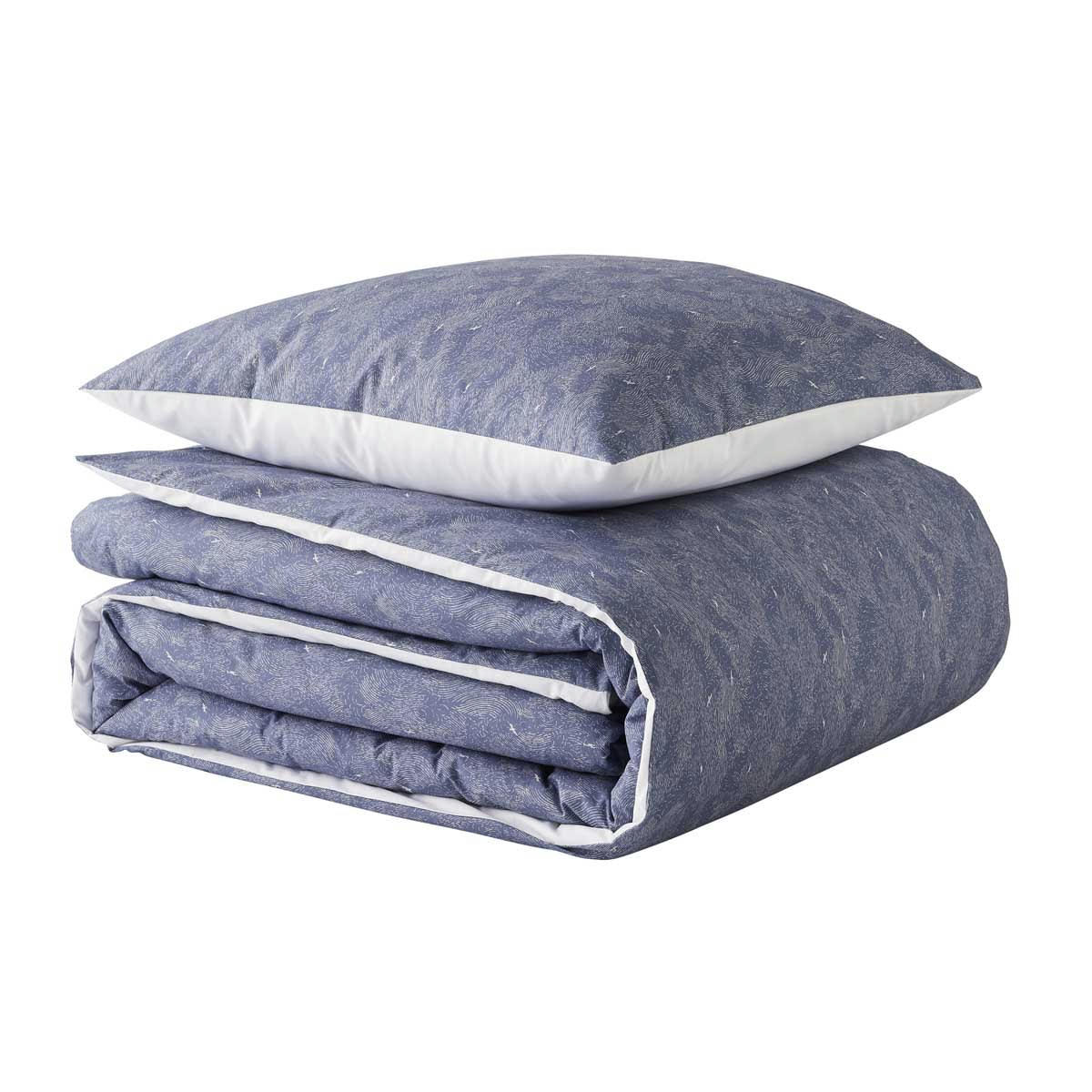 EMBRUNS BASQUE - Parure de lit unie en coton bleu 140x200