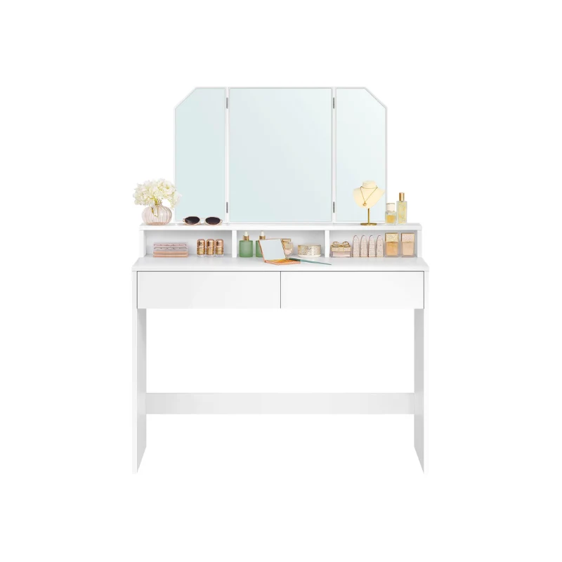 Coiffeuse avec miroir pliable blanc