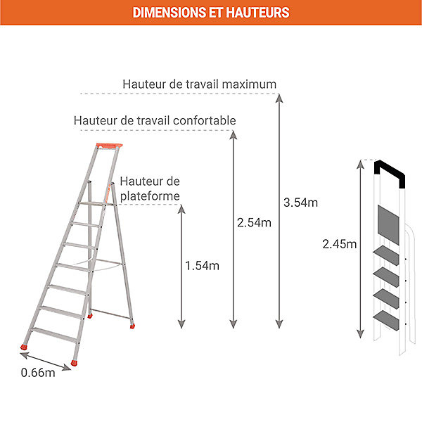 Escabeau 7 marches - Hauteur de travail max. 3,54m - 2370007