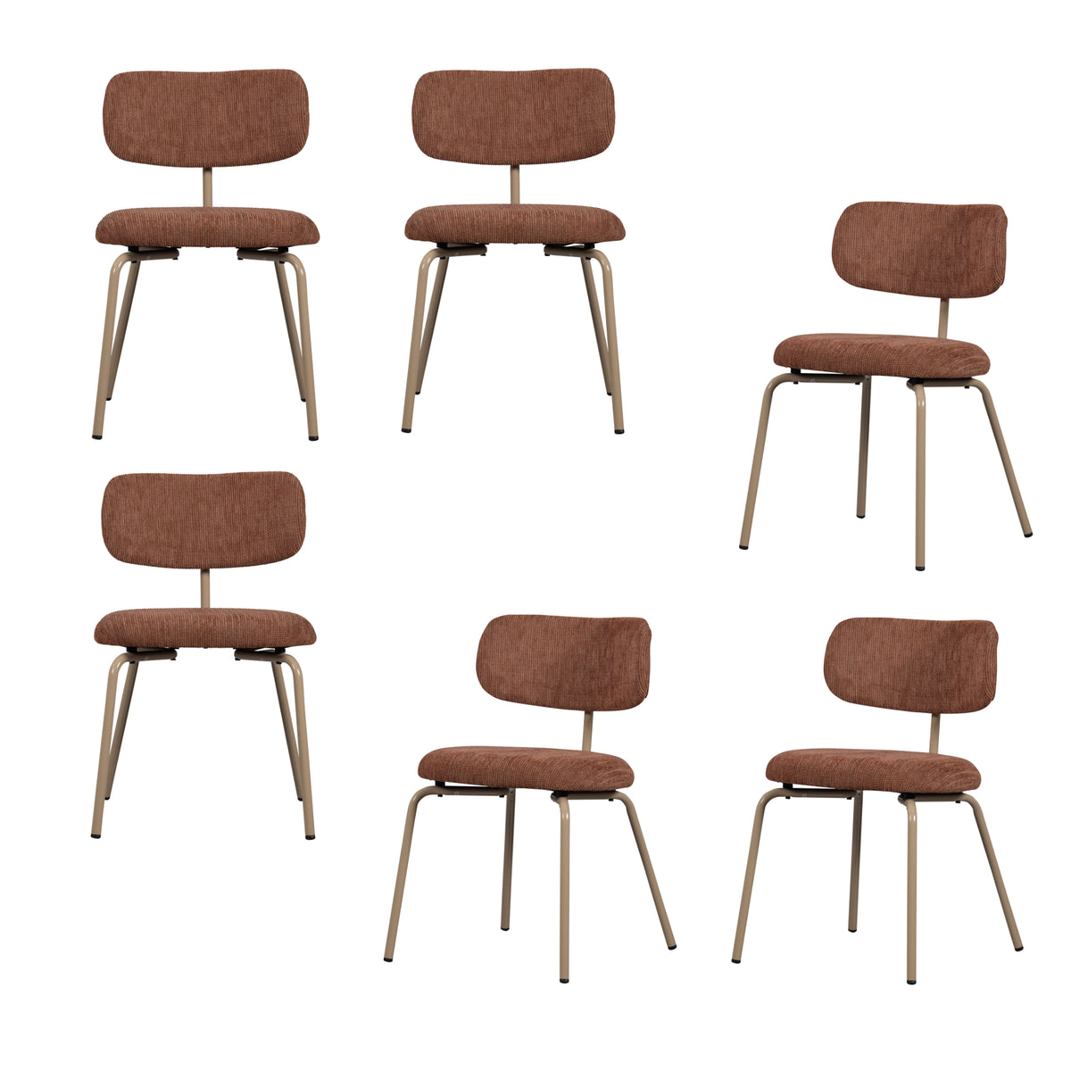 WOOOD eetkamerstoelen Travis - Polyester - Bruin - Set van 6
