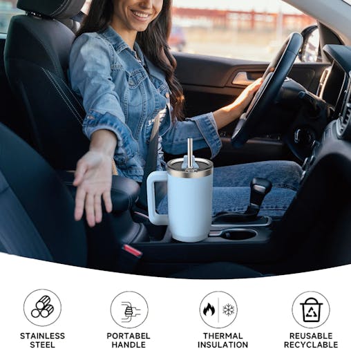 NNEOBA Stainless Steel Tumbler with Handle & Straw Lid