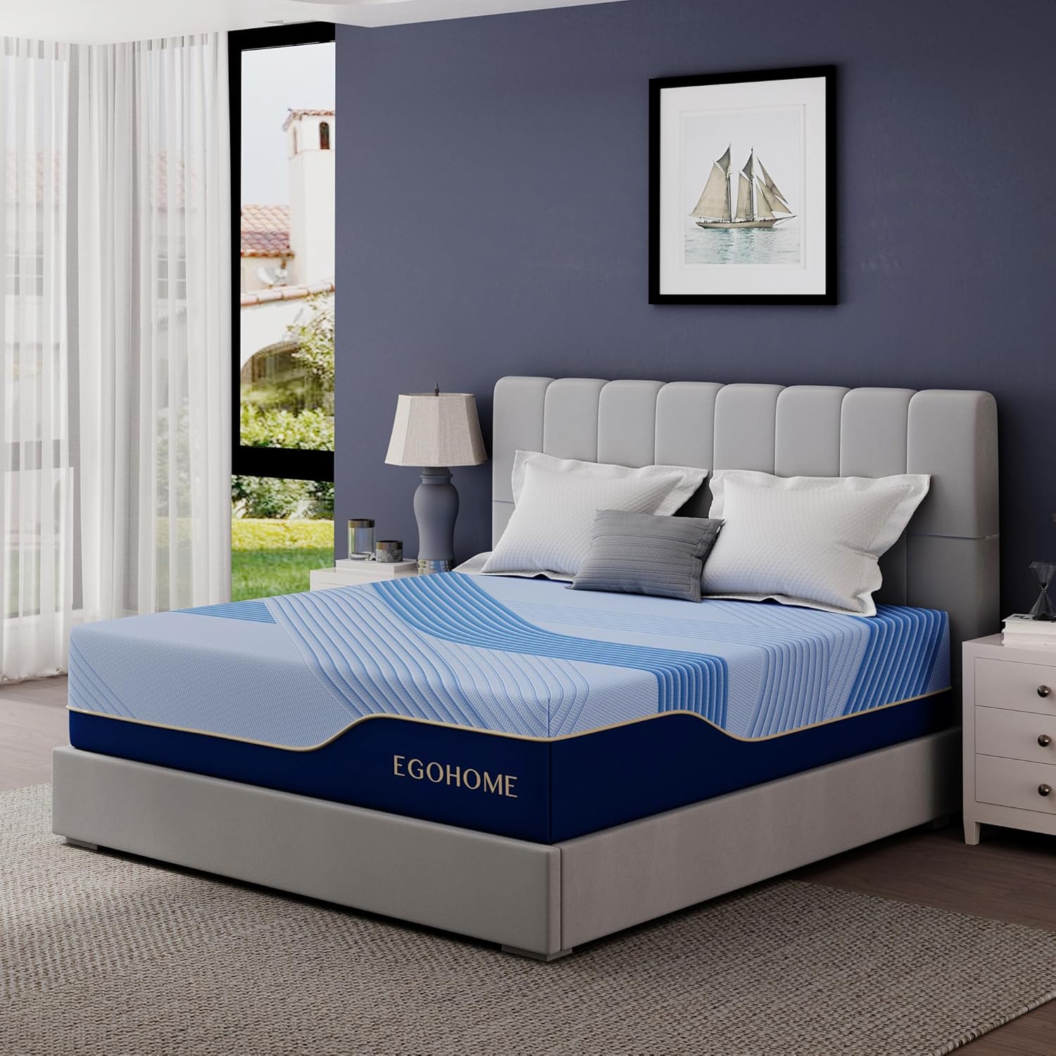 EGOHOME 12 Inch Queen Mattress in a Box, Copper Gel Memory Foam for Cool Sleep, Fiberglass-Free, Pressure Relieving, Medium Firm, CertiPUR-US Certified, 80''L x 60''W