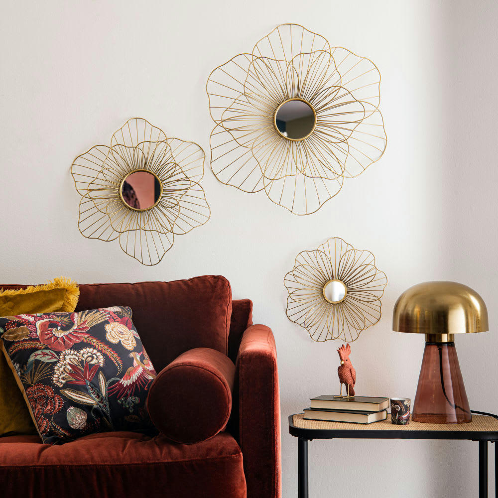 ELENA - Miroirs fleurs en métal doré (x3)