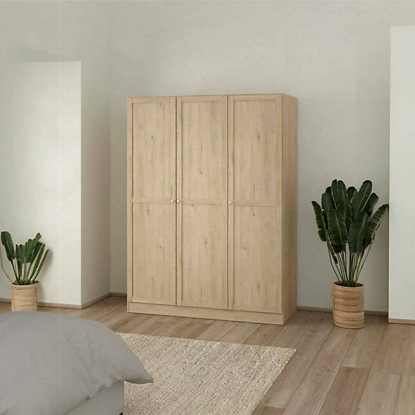Garde-robe 3 portes Gener, Meubles de chambre, Penderie de plain-pied, Placard à vêtements, 147x62 h200 cm, Chêne clair