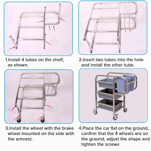 SOGA 2X 82x43x92cm Square 3 Tier Food Trolley Food Waste Cart Five Buckets Kitchen Food Utility
