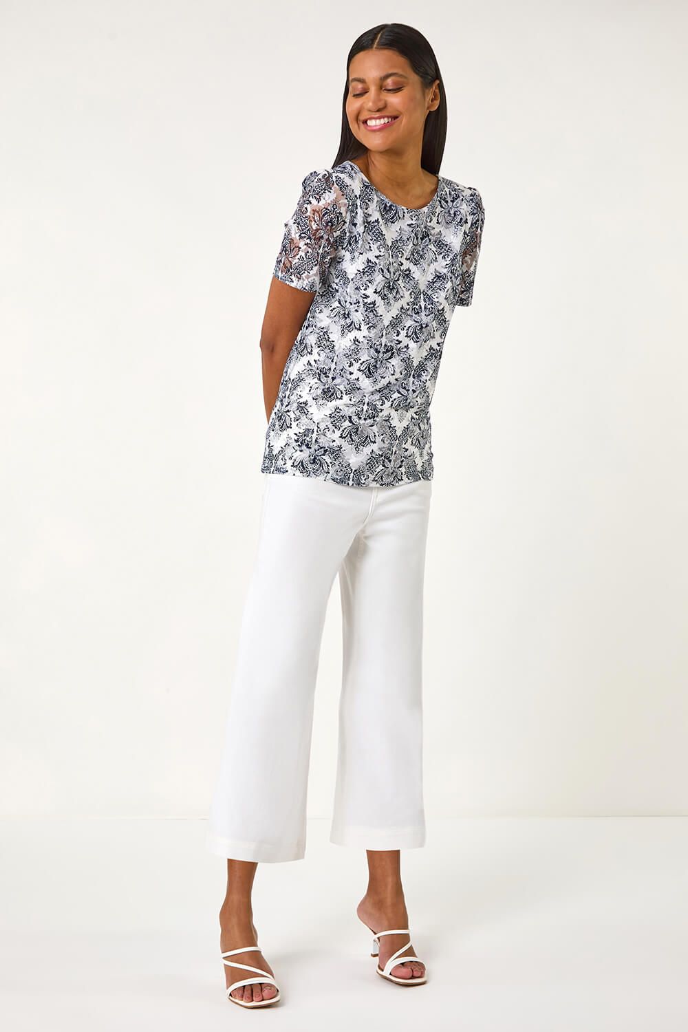 Roman Printed Lace Stretch Top