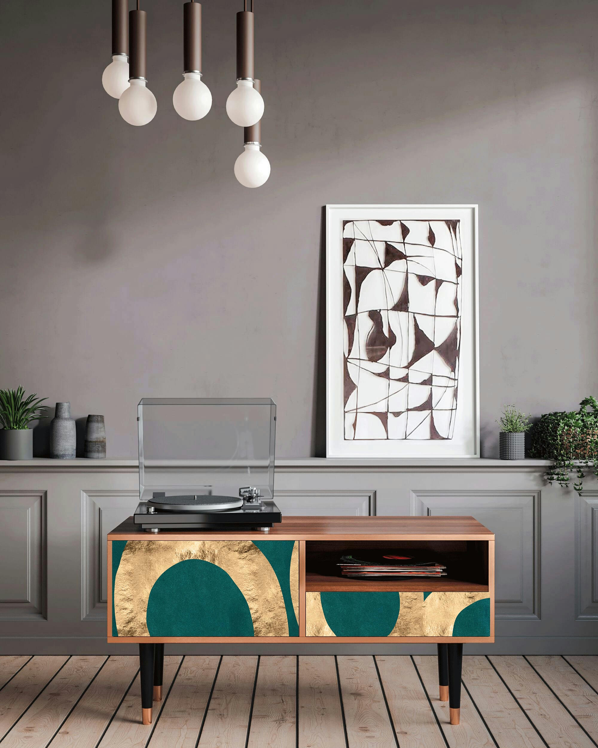 ZIRCON SPHERE - Meuble TV  bleu-vert 1 tiroir et 1 porte L 115 cm