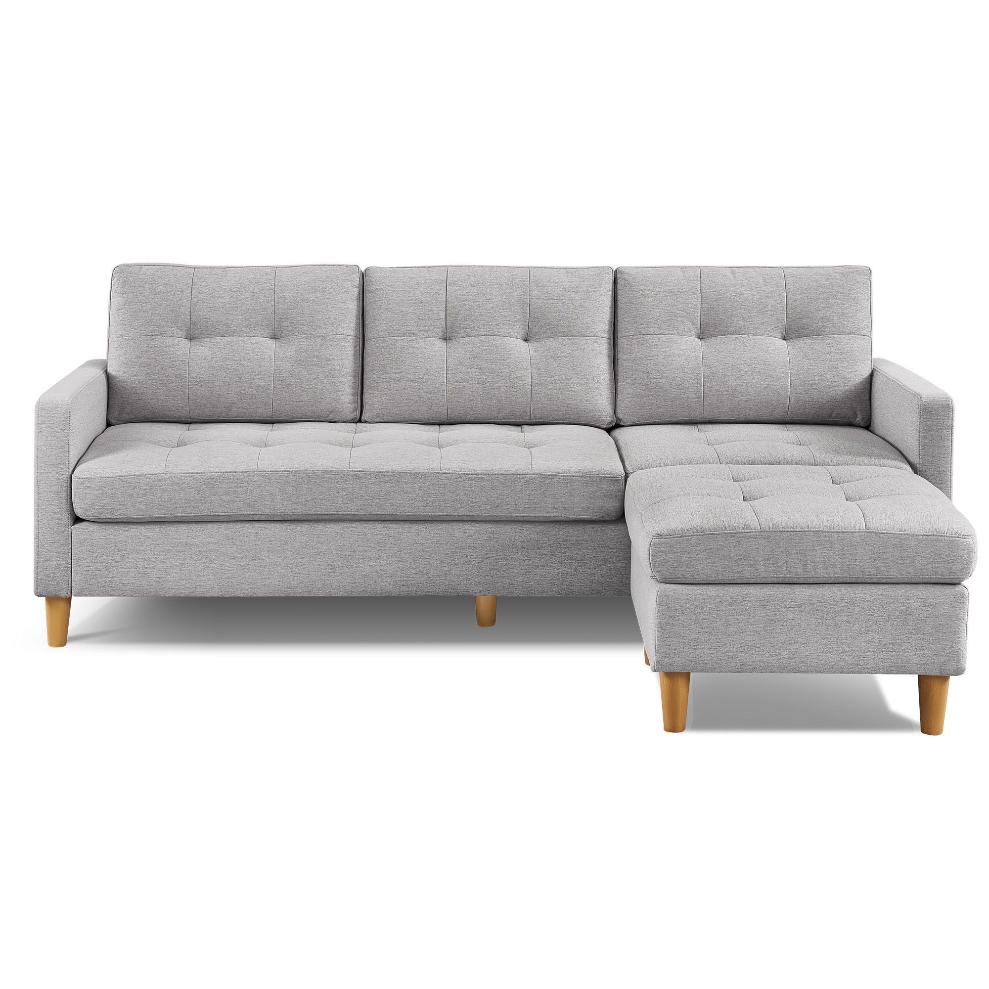 HomeRoots 87 Light Gray Polyester Blend Sofa With Ottoman With Natural Legs - 87