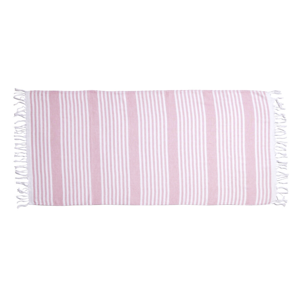 Fouta 100% coton rayée rose et blanc 152x71cm