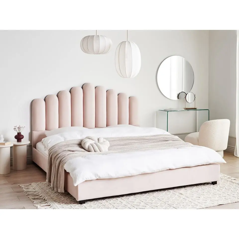 VINCENNES - Bed - Pastelroze - 180 x 200 cm - Fluweel