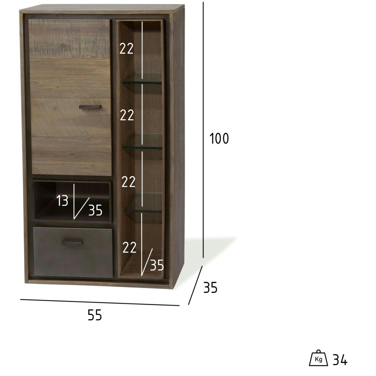 MALAGA - Armoire murale 1 porte en acacia massif marron