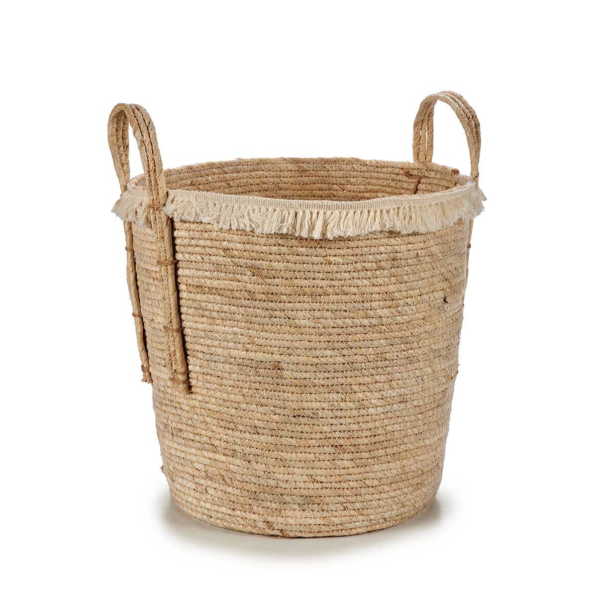 Cesto Redondo Palha Bege Com Pelo 33x34cm