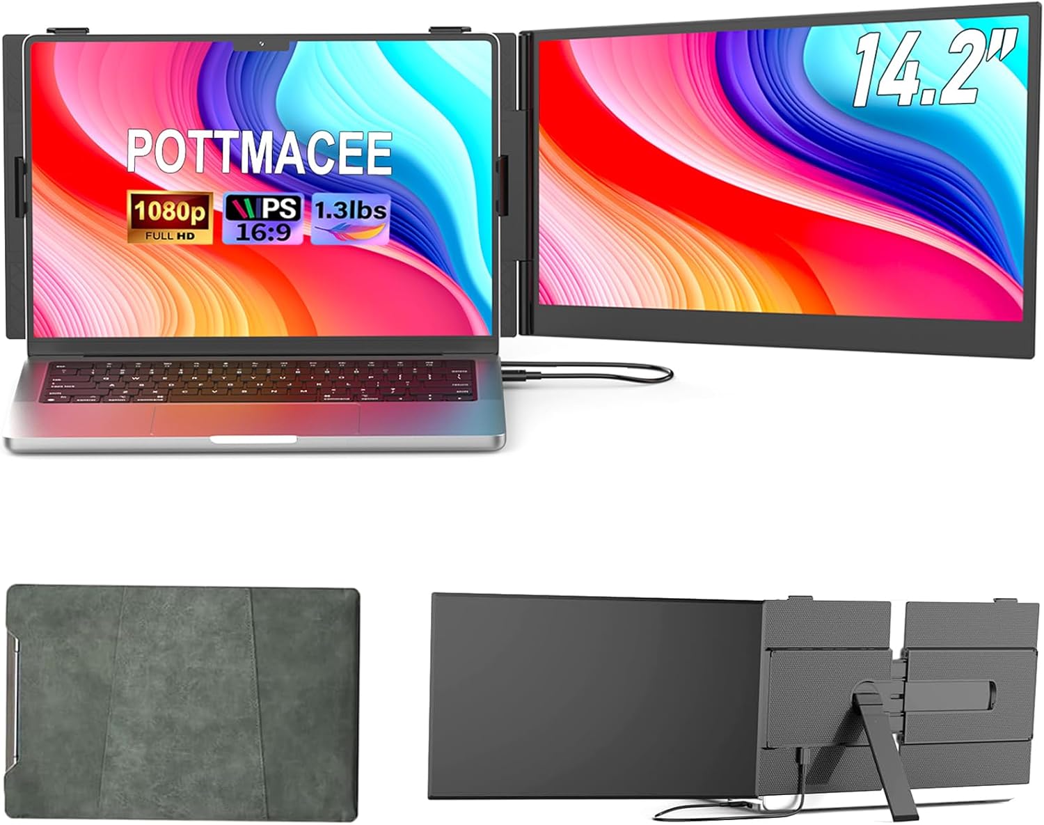 14.2 Laptop Screen Extender  0.17 Ultra-Thin FHD 1080P IPS Portable Monitor for Laptop  Dual Screen Travel Monitor Extender  Plug-Play for Windows/Mac/Chrome  Fit 13”-17.3” Laptops