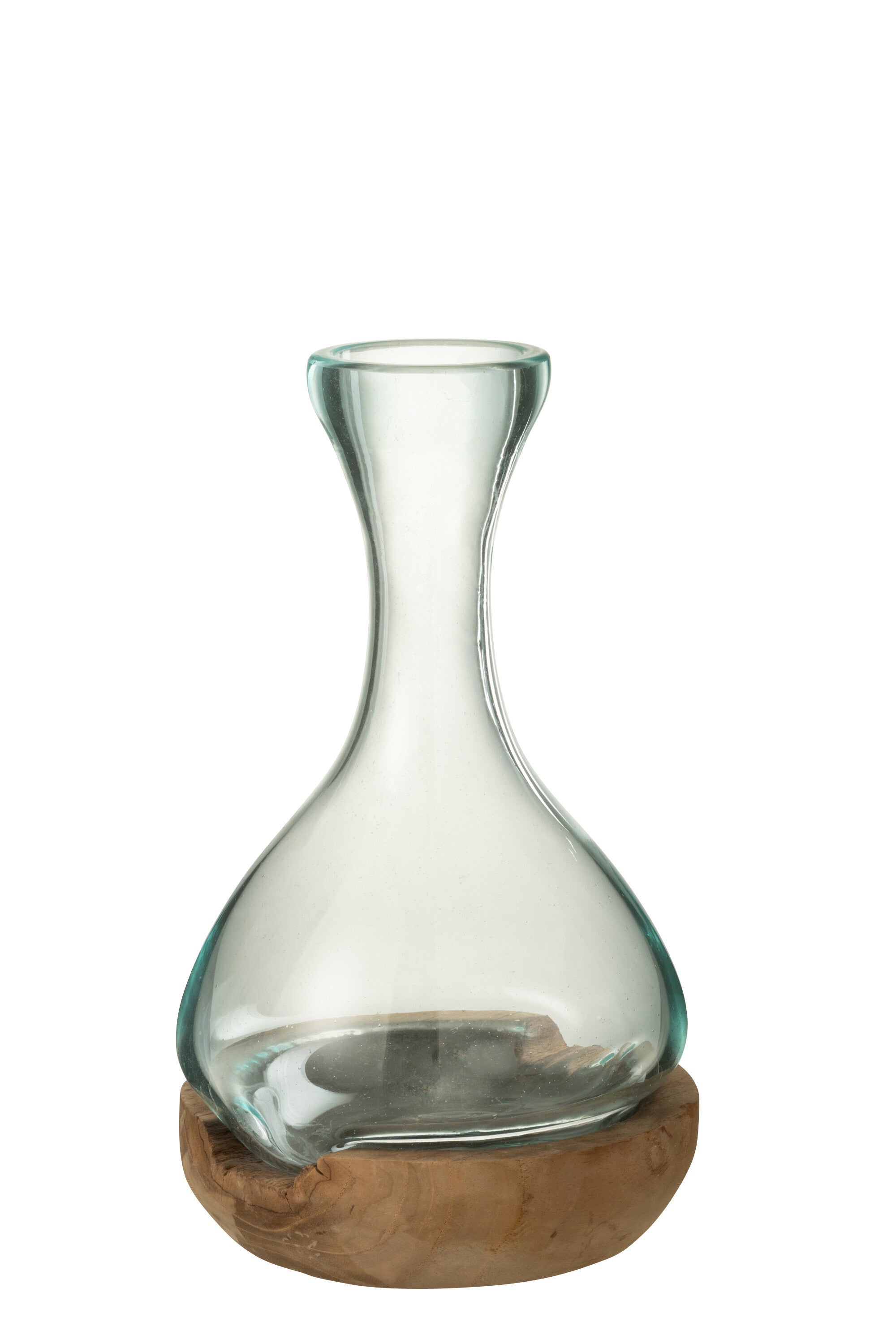 J-Line vaas Fles Gamal - hout/glas - naturel/transparant - small - 29 cm hoog