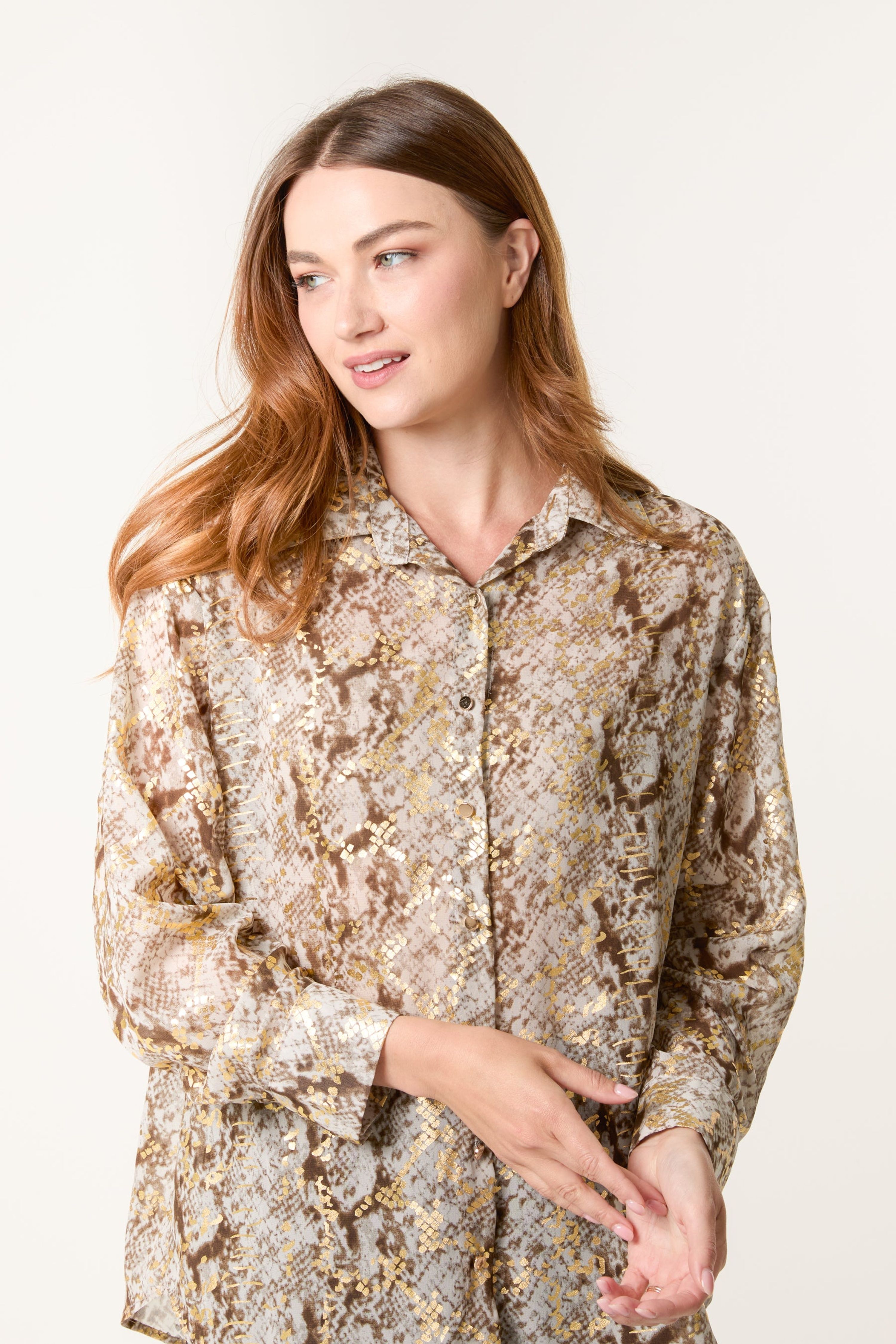 Blue Vanilla Gold Snake Print Long Sleeve Shirt